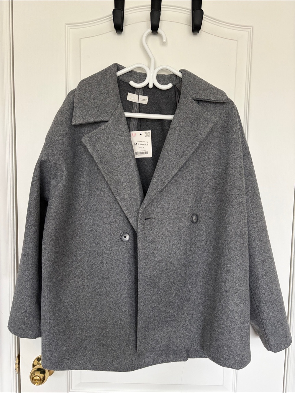Zara Women's Double-Breasted Gray Pea Coat